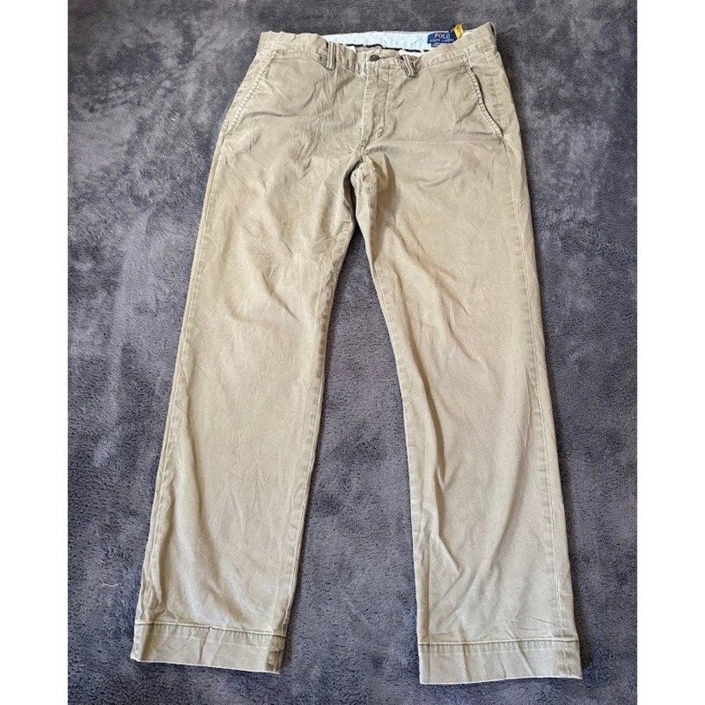 Polo Ralph Lauren Mens 33x29 Stretch Straight Fit Chino Pants Khaki Tan Twill